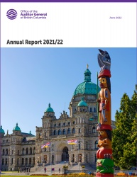 annual report cover, B.C. Legislature and totem pole